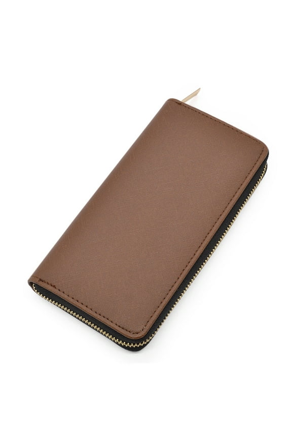 Premium Vegan Saffiano Leather Continental Zip Around Wallet