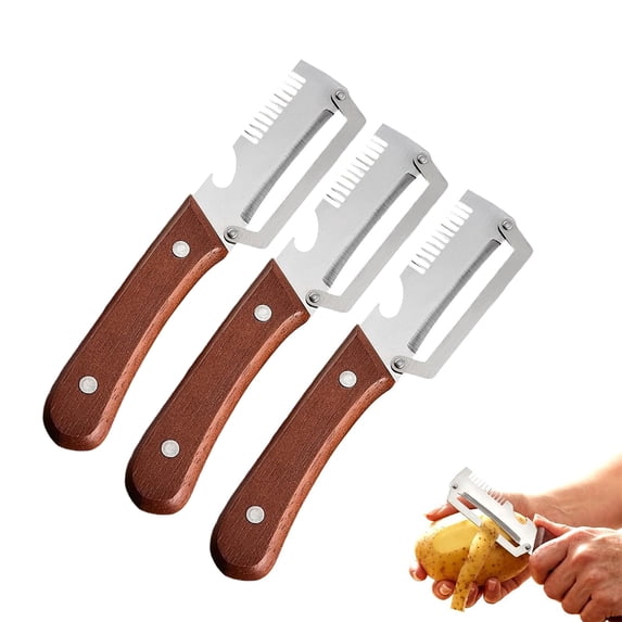 Multifunctional Vegetable Peeler, Wooden Handle 2-in-1 Stainless Steel Peeler with Bottle Opener.(3Pcs)