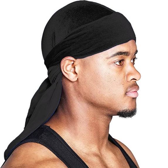 Premium Velvet Durag for Men 360 Waves Silky Satin Lined Headwrap Long Tail Wide Straps Hip Hop Headband Pirate Cap Sleep Hair Bonnet Styling Acccessories