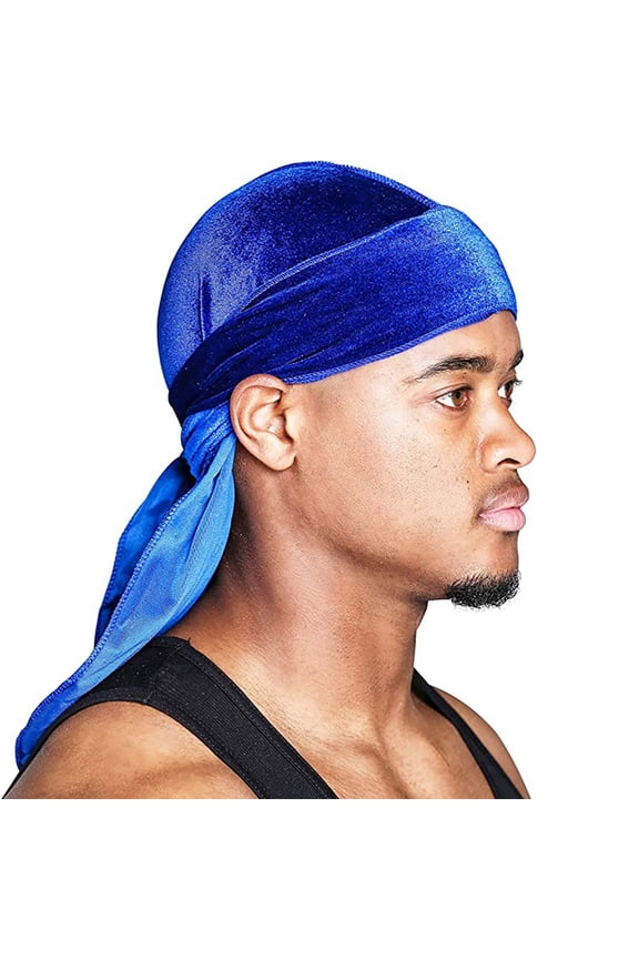 Premium Velvet Durag for Men 360 Waves Silky Satin Lined Headwrap Long Tail Wide Straps Hip Hop Headband Pirate Cap Sleep Hair Bonnet Styling Acccessories