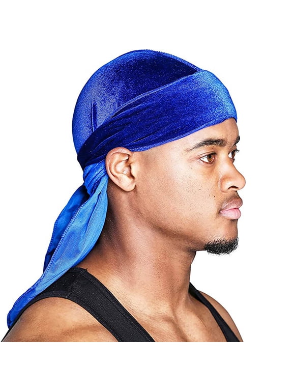 Premium Velvet Durag for Men 360 Waves Silky Satin Lined Headwrap Long Tail Wide Straps Hip Hop Headband Pirate Cap Sleep Hair Bonnet Styling Acccessories