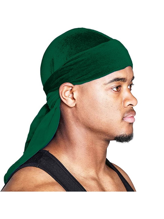Premium Velvet Durag for Men 360 Waves Silky Satin Lined Headwrap Long Tail Wide Straps Hip Hop Headband Pirate Cap Sleep Hair Bonnet Styling Acccessories