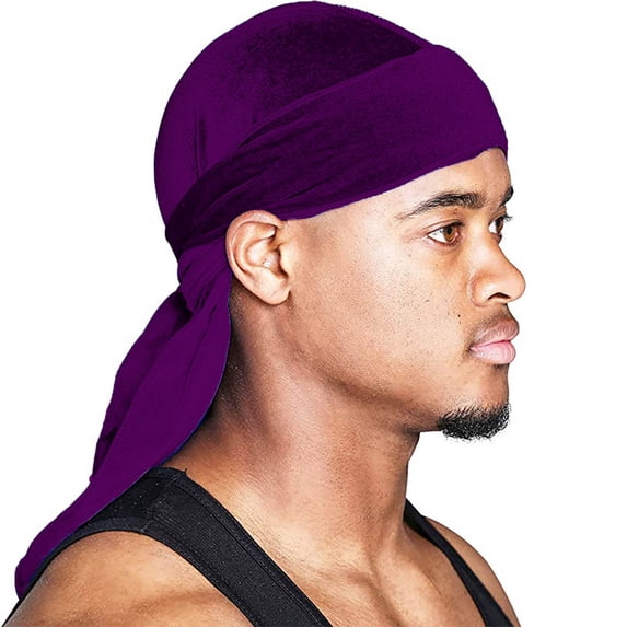 Premium Velvet Durag for Men 360 Waves Silky Satin Lined Headwrap Long Tail Wide Straps Hip Hop Headband Pirate Cap Sleep Hair Bonnet Styling Acccessories