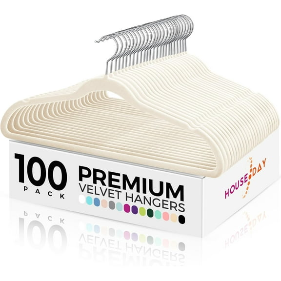 Premium Velvet Hangers 100 Pack, Non-Slip Clothes Hangers Ivory - Durable and Sturdy Felt Hanger, Velvet Hanger for Coat, Pants & Dress Slim Space Saving for Closet Organizer