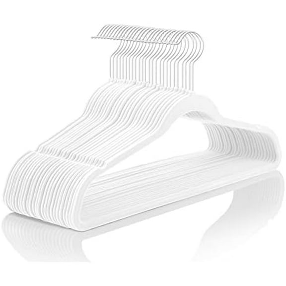 Premium Velvet Hangers (50 Pack) Heavy Duty - Non Slip Felt Hangers - Velvet Suit Hanger White - White Coated Hooks,Space Saving Clothes Hanger