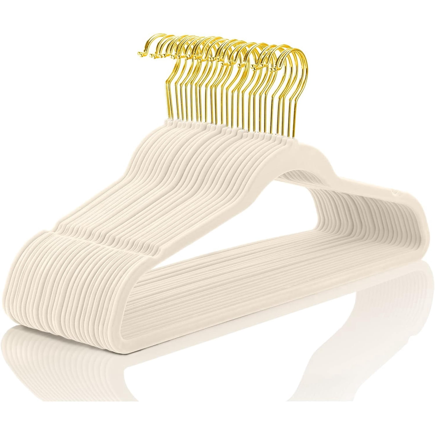 Premium Velvet Hangers Pack 50 Pcs Heavyduty - Non Slip Slimline - Velvet Suit Hangers Ivory - Gold Hooks,Space Saving Clothes Hangers