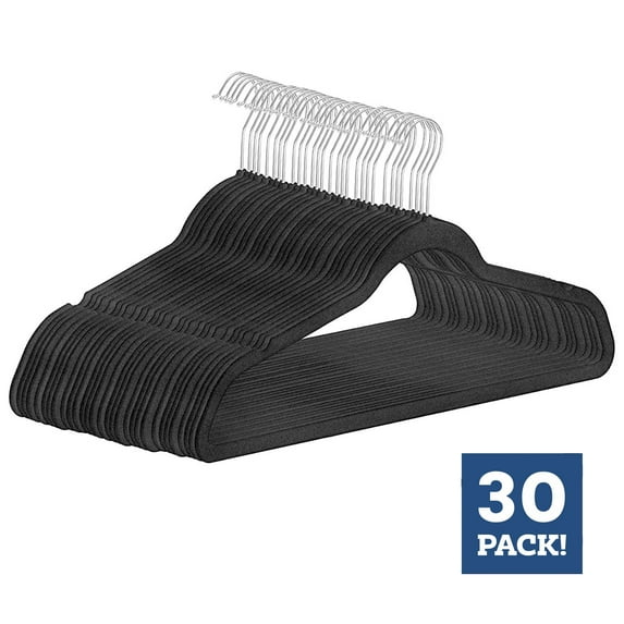 Premium Velvet Hangers for Clothes, 30 Pack Non-Slip & Durable Clothes Hangers, Black Hangers with 360 Degree Rotatable Hook, COOSERRY