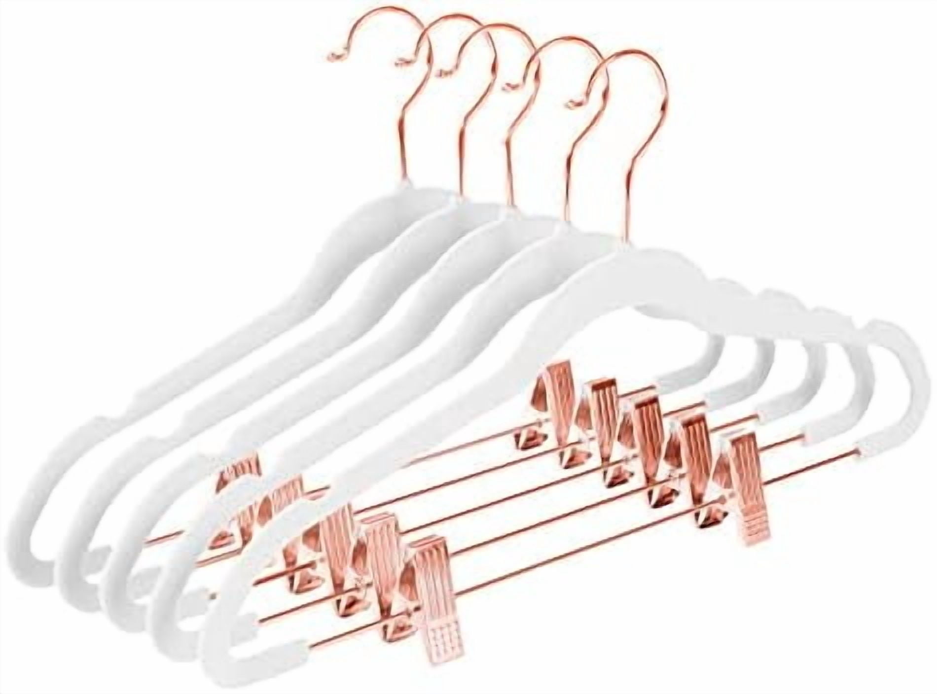Premium Velvet Pants Hangers with Clips (Pack of 20) Slim Skirt Hangers- Non Slip Felt Outfit Dress Hangers White - Copper/Rose Gold Hooks,Space Saving Shirt Clothes Hangers