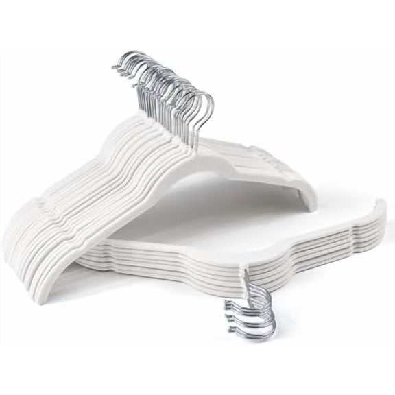 Premium Velvet Shirt Hangers 30 Pack, Non-Slip 360° Swivel Hook Slim Felt Hanger, Space Saving Flocked Hangers for Tank Tops, Blouses, Strappy Dresses(White)