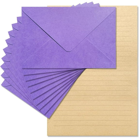 Premium Velvet-Touch Stationery Set with Unique Design Colors - Best Paper and Elegant 4x6 Envelopes (24 Writing Sheets + 12 Envelopes) for Love Letters and Party Invitations-Purple