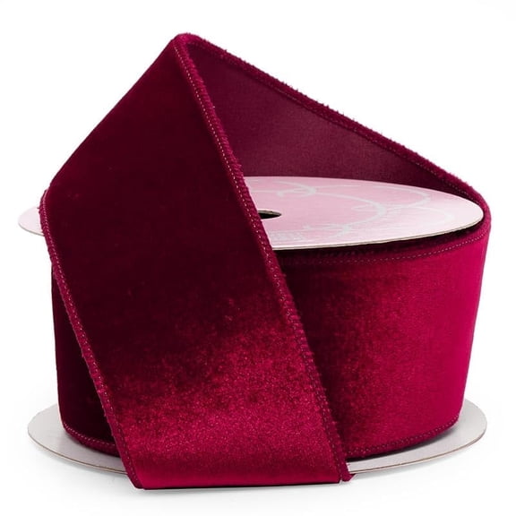 Premium Velvet Wired Ribbon – 2.5" x 10 Yards, Burgundy