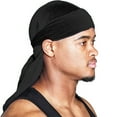 thumbnail image 1 of Premium Velvet for Men and Women, Extra Long Tail Wave Cap, Hip Hop Oversized Bandana Headwrap, Luxury Velvet Hair Bonnet Black, 1 of 3