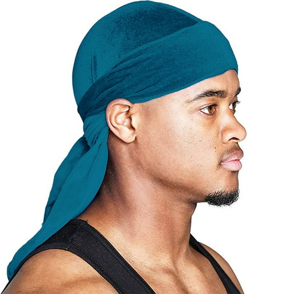 Premium Velvet for Men and Women, Extra Long Tail Wave Cap, Hip Hop Oversized Bandana Headwrap, Luxury Velvet Hair Bonnet Turquoise