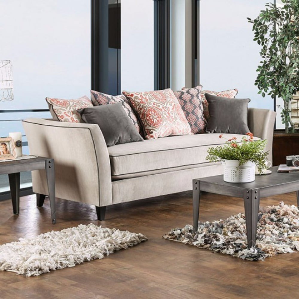 Premium Velvetlike Fabric Sofa, Light Gray