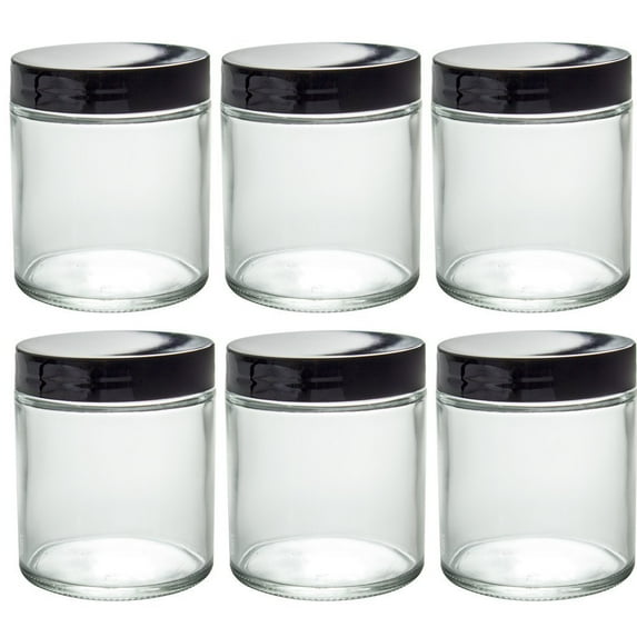 Premium Vials 8 oz Clear Glass Canning Jars with Black Lids (12 Count)