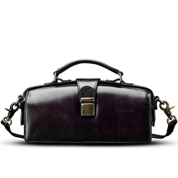 Premium Vintage Leather Doctor Crossbody Bag for Women - Stylish Genuine Leather, Fashionable Vintage Hardware - Perfect Fashion Accessory - Ideal for Outfits - 11"L x 4"H x 4.5"D - Black