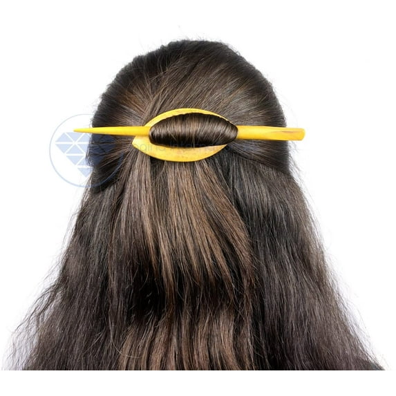 Premium Vintage Polished Wooden Shawl Pins | Hair Barrettes & Hair Clip | Personal & Beauty Care Accessories | Nagina International (Mango Yellow)