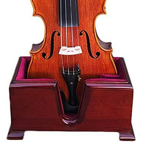 Premium Violin Burgundy Solid Wood Stand and Bow Holder Velvet Plush Cushions 4/4 Full Size$$Music
