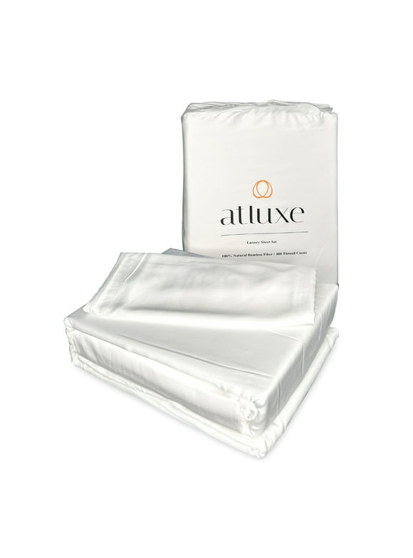 Premium Viscose Bamboo Sheet Set. WHITE, QUEEN. 4 Piece Set. Silky Feeling and Exquisitely Soft, 18- Inch- Deep Pockets