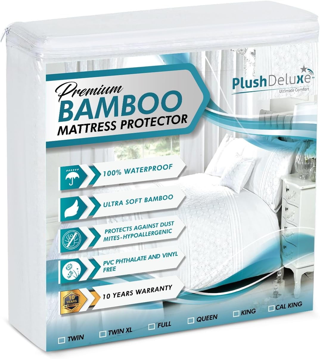 King Size White Bamboo Waterproof Mattress Protector