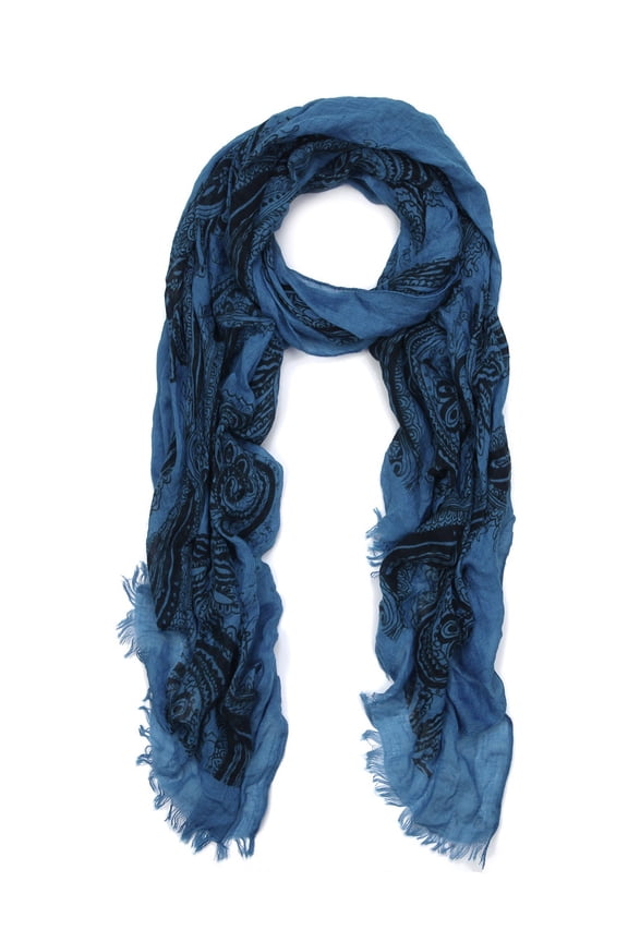 Premium Viscose Vintage Paisley Print Frayed End Scarf