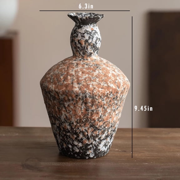 Premium Wabi Sabi Rustic Style Speckled Granite Texture Ceramic Vase - Bookcase & Floating Shelf Decor, Decorative Flower Vase for Home Living Room Table Centerpiece (Tall)