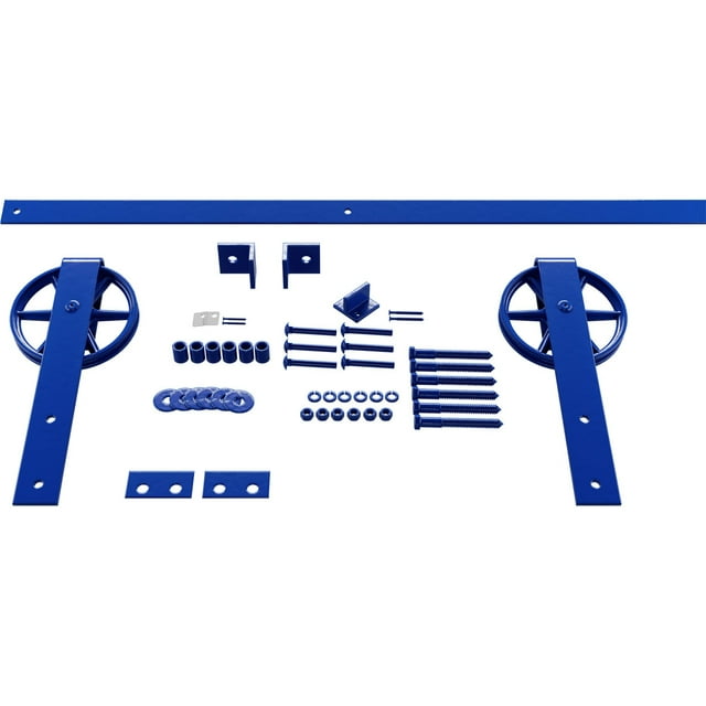 Premium Wagon Wheel Strap Barn Door Hardware Set W/ 6' Track For 2 1/4" Doors, Blue Ribbon