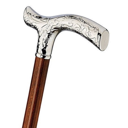 Premium Walking Stick Beautiful Silver Plated Solid Brass Handle Walking Canes & Crutches Buffed Polished Cane for Men & Women Brown Inlayed Shaft