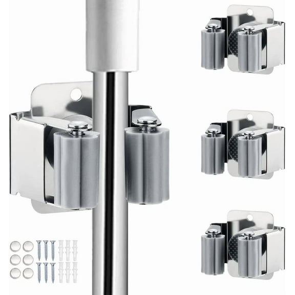 Premium Wall Mounted Mop And Broom Holder Stainless Steel Storage Rack