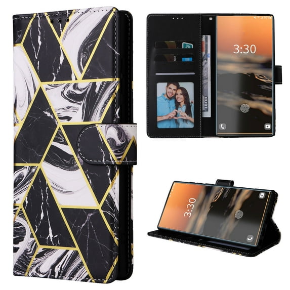 Premium Wallet Case for Samsung Galaxy A53 5G, Marble Pattern PU Leather Shockproof Wrist Strap Handbag Flip Cover with Card Slots Holder Kickstand Case for Samsung Galaxy A53 5G, Black