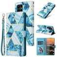 thumbnail image 1 of Premium Wallet Case for Samsung Galaxy S23 Ultra, Marble Pattern PU Leather Soft Silicone Shockproof Wrist Strap Handbag Flip Cover with Magnetic Clasp Card Slots Holder Kickstand Case, Blue, 1 of 8