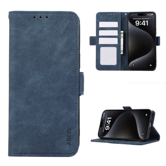 Premium Wallet Case for iPhone 14 Pro Max, RFID Blocking Credit Card Holder Retro PU Leather Phone Cover, Full Body Protection Anti-Scratch Flip Kickstand Purse Case for iPhone 14 Pro Max, Blue