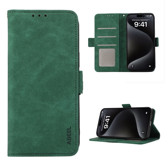 Premium Wallet Case for iPhone 14 Pro, RFID Blocking Credit Card Holder Retro PU Leather Phone Cover, Full Body Protection Anti-Scratch Flip Kickstand Purse Case for iPhone 14 Pro, Green