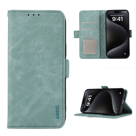Premium Wallet Case for iPhone 14, RFID Blocking Credit Card Holder Retro PU Leather Phone Cover, Full Protection Anti-Scratch Flip Kickstand Purse Case for iPhone 14, Turquoiseblue