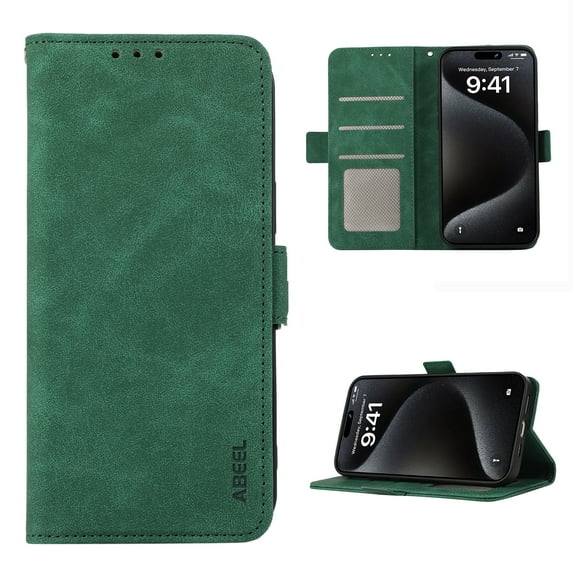 Premium Wallet Case for iPhone 15 Pro Max, RFID Blocking Credit Card Holder Retro PU Leather Phone Cover, Full Body Protection Anti-Scratch Flip Kickstand Purse Case for iPhone 15 Pro Max, Green