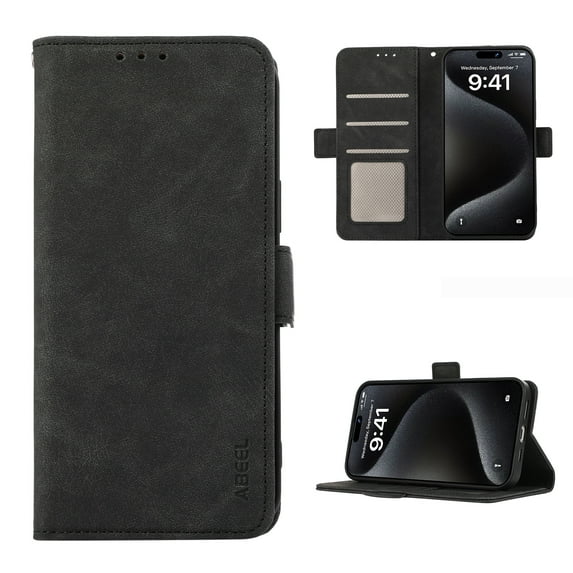 Premium Wallet Case for iPhone 15, RFID Blocking Credit Card Holder Retro PU Leather Phone Cover, Full Body Protection Anti-Scratch Flip Kickstand Purse Case for iPhone 15, Black