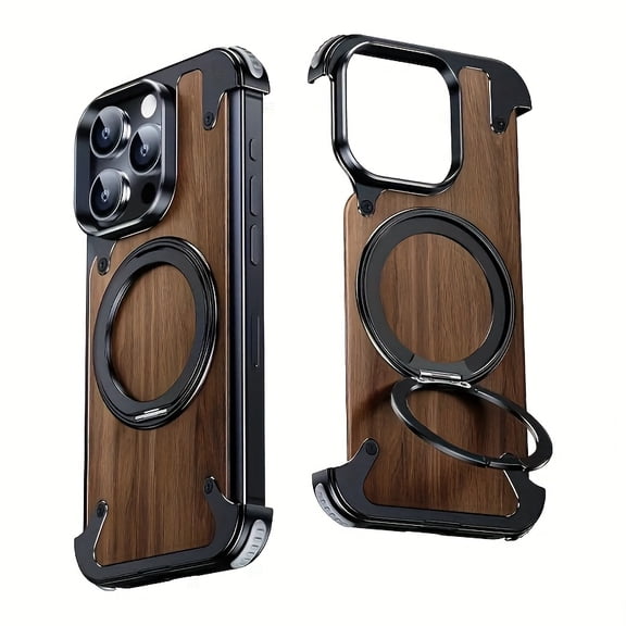 Premium Walnut Wood Magnetic Case for iPhone 16/15/14 Pro/Pro Max, Wear-Resistant, Drop Protection, Anti-Fingerprint, Semi-Enclosed Safety Design, Enhanced Heat Dissipation, Sleek Borderless Look