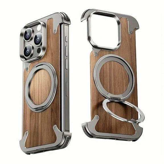 Premium Walnut Wood Magnetic Case for iPhone 16/15/14 Pro/Pro Max, Wear-Resistant, Drop Protection, Anti-Fingerprint, Semi-Enclosed Safety Design, Enhanced Heat Dissipation, Sleek Borderless Look