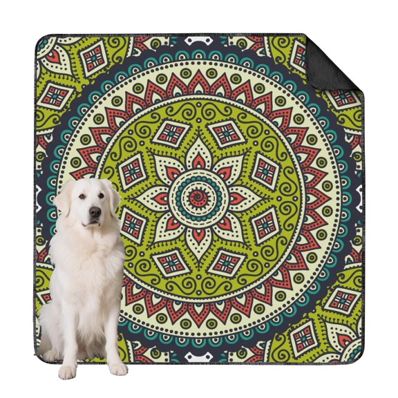 Premium Washable Mandala Pee Pads, 72" x72" Large Size, Super Absorbent Layers, Non-Slip Grip for Kennels & Floor Protection