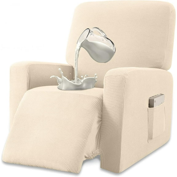 Premium Water Repellent Recliner Chair Cover High Stretch Jacquard Fabric Recliner Slipcover with Pockets (Recliner, Gray)