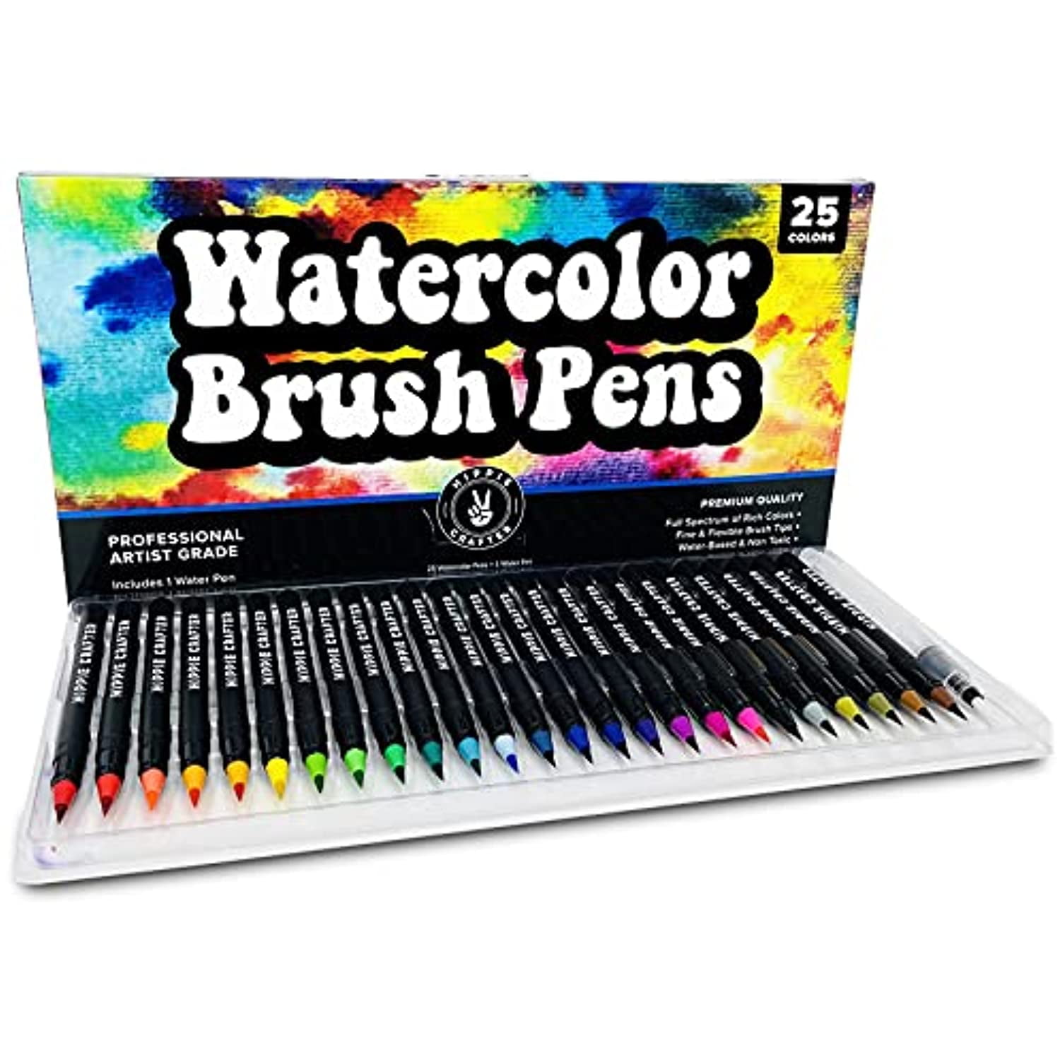 25 Dual Tip Bonus Pack - Watercolor Brush Penswith Real Bristle Brushes and  Fine Tips combined in Each Brush Pen plus a Premium Water Brush by ArtShip