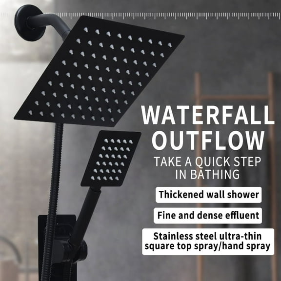 Premium Waterfall Shower System - Reinforced Wall Design with Stainless Steel Ultra-Thin Spray Heads-8" High Pressure Rainfall/Handheld Shower Combo, 3 Modes, 2.5 GPM, Stainless Steel, 3-Piece