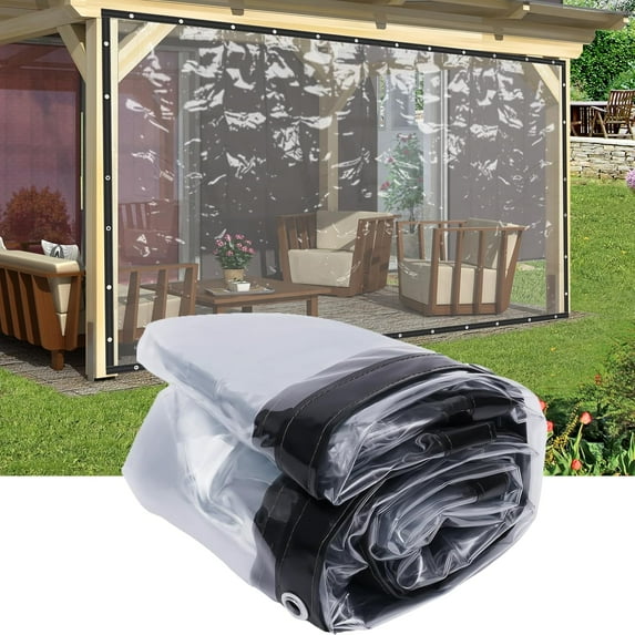 Premium Waterproof Clear Awning, Roll up Clear Patio Enclosure for Tents, Awnings, and Canopies, Grade Vinyl Curtains for Patio, Black (8x16 Feet)