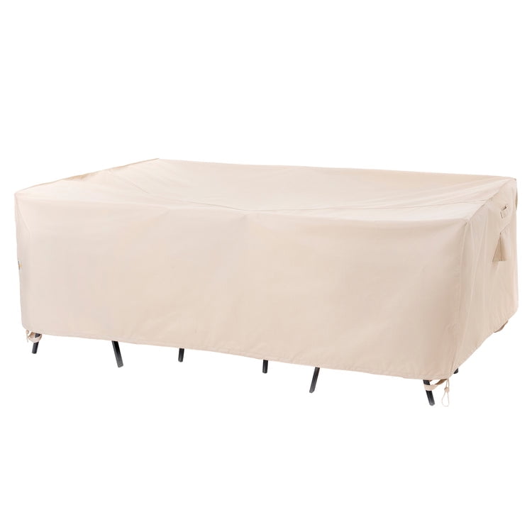 Beige Waterproof Outdoor Patio Table Cover with Drawstring Hem