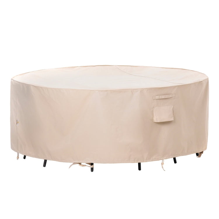 Beige Waterproof Outdoor Patio Round Table Cover, 96" Diameter