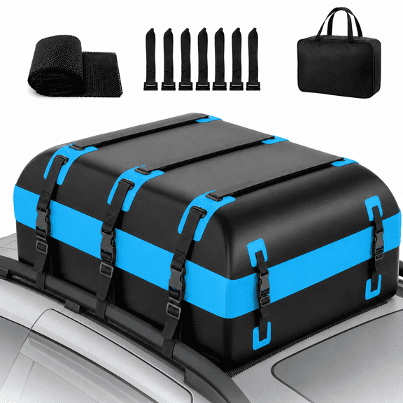 Premium Waterproof Rooftop Cargo Bag with Anti-Slip Mat & Storage Bag, Soft Car Top Carrier for All Vehicle Types, No Rack Needed, 6 Straps