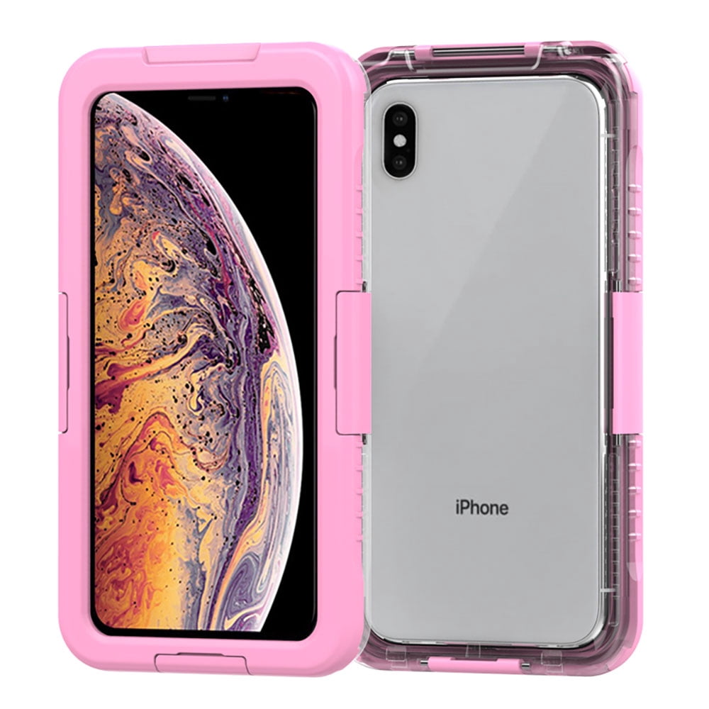 Premium Waterproof Sealed Hard Case for Apple iPhone XS Max with Plastic Screen Cover For Swimming, Camping, Outdoor Use (Pink)