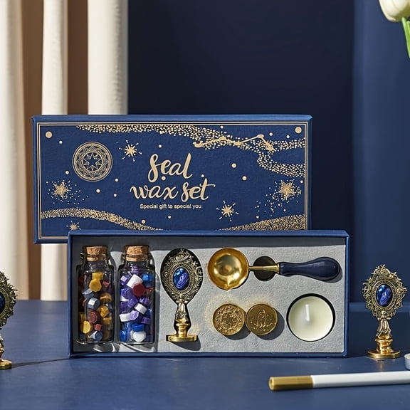 Premium Wax Seal Stamp Kit with Gift Box, 3 Metal Seals Wax Beads and Embossing Pen, Elegant Letter Sealing Set for Invitations Wedding DIY