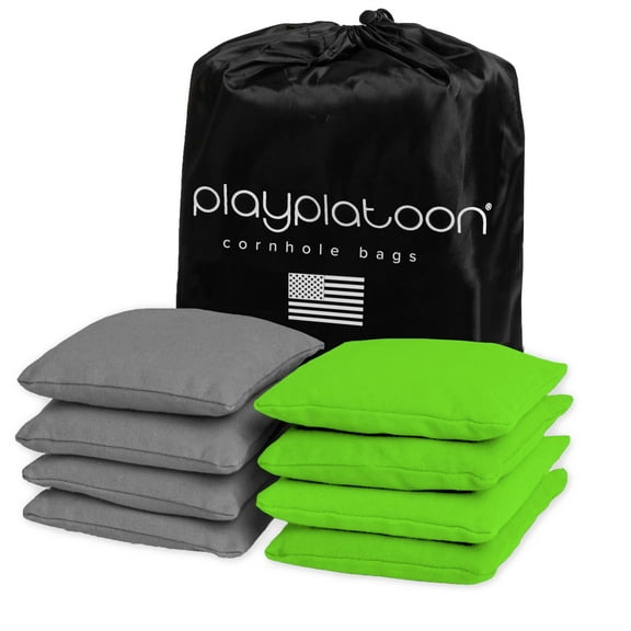 Premium Weather Resistant Duckcloth Cornhole Bags - Set of 8 Bean Bags for Corn Hole Game - Regulation Size & Weight (Lime Green & Gray)
