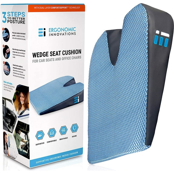 Premium Wedge Car Seat Cushion for Driving - Sciatica Seat Cushion for Car, Office, Home, Back Pain, Hip Support, Sciatica Pain Relief - Ergonomic Non-Slip Memory Foam Driving Pillow 17.5 x 15 x 3.5